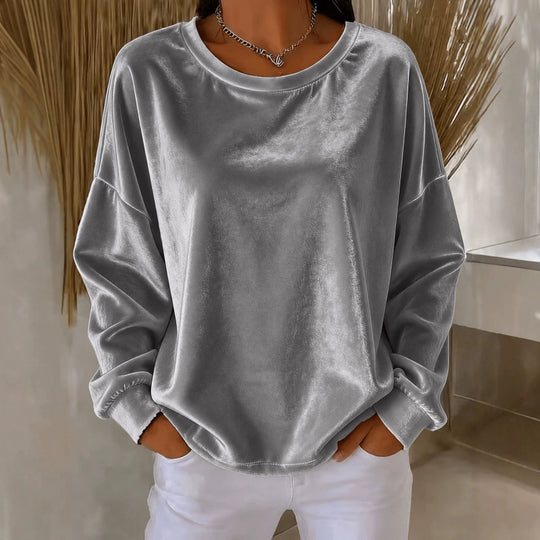 Damen Samt-Oversize-Sweatshirt mit Rundhalsausschnitt und eingesetzter Schulter Shop Nory