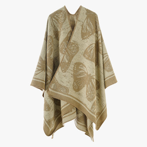 Damen Jacquardstrick‑Poncho mit Schmetterlingsmotiv und asymmetrischem Zipfelsaum Shop Nory