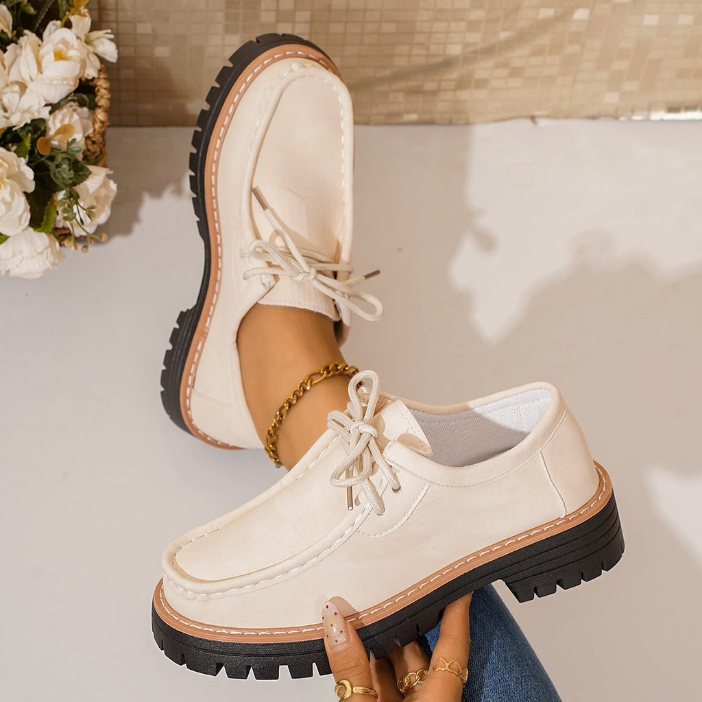 Damen modische Schnürschuhe mit robustem Profil und feinem Lederobermaterial