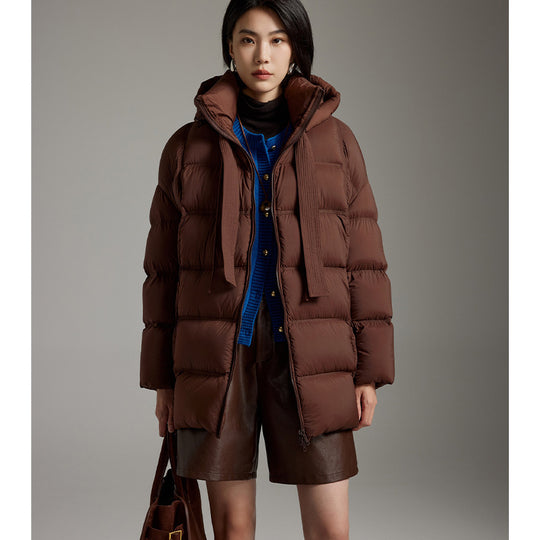 Damen Steppige wärmende Daunenjacke mit Kapuze und weiter Silhouette Shop Nory