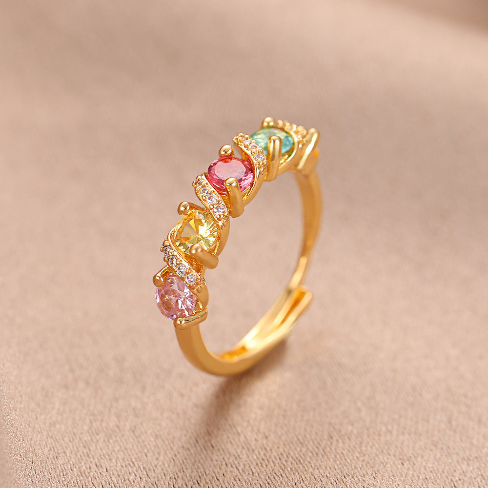 Damen Glänzender Ring mit bunten Zirkonia-Steinen Shop Nory