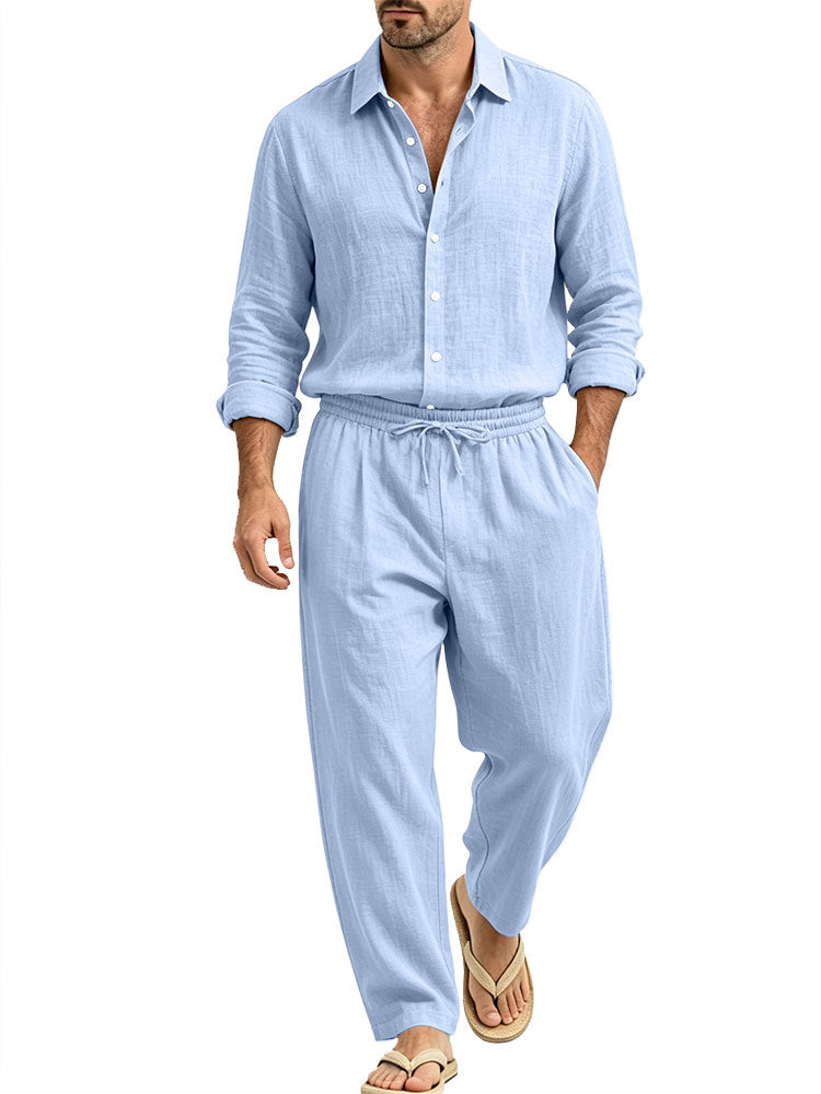 Herren Lässiges Leinen-Set Hemd und Relaxhose mit Tunnelzug Shop Nory