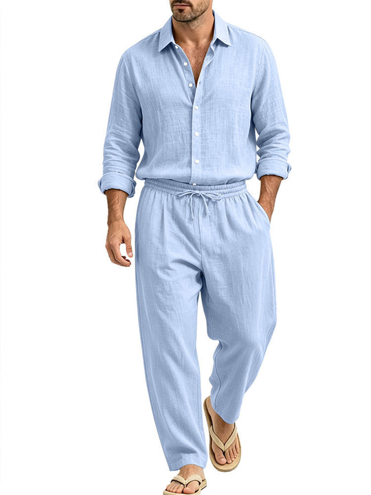 Herren Lässiges Leinen-Set Hemd und Relaxhose mit Tunnelzug Shop Nory