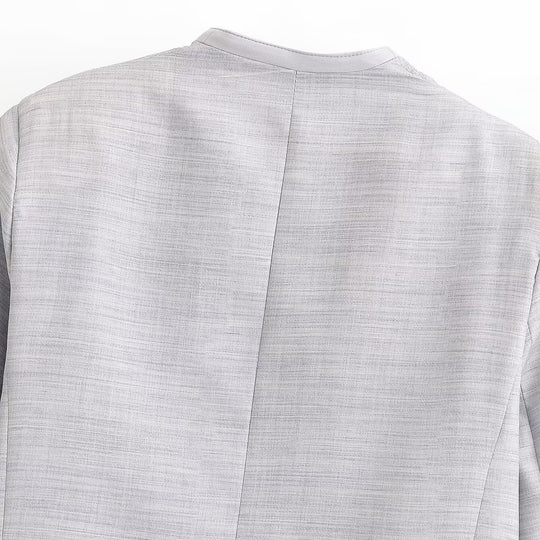 Damen Kurzgeschnittener kragenloser Blazer mit doppelreihiger Knopfleiste und Strukturgewebe Shop Nory