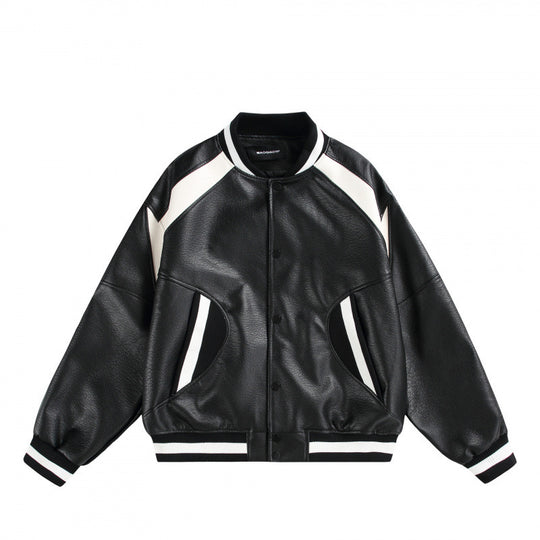 Unisex Boxy Oversize Kunstleder‑Bomberjacke mit Kontrastpaneelen und Rippenbündchen Shop Nory