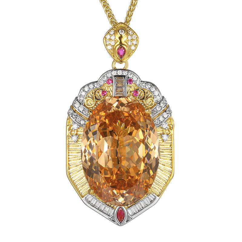 Luxuriöse ovale Amethyst-Anhänger mit Rubinelementen und Diamant-Halo-Goldkette
