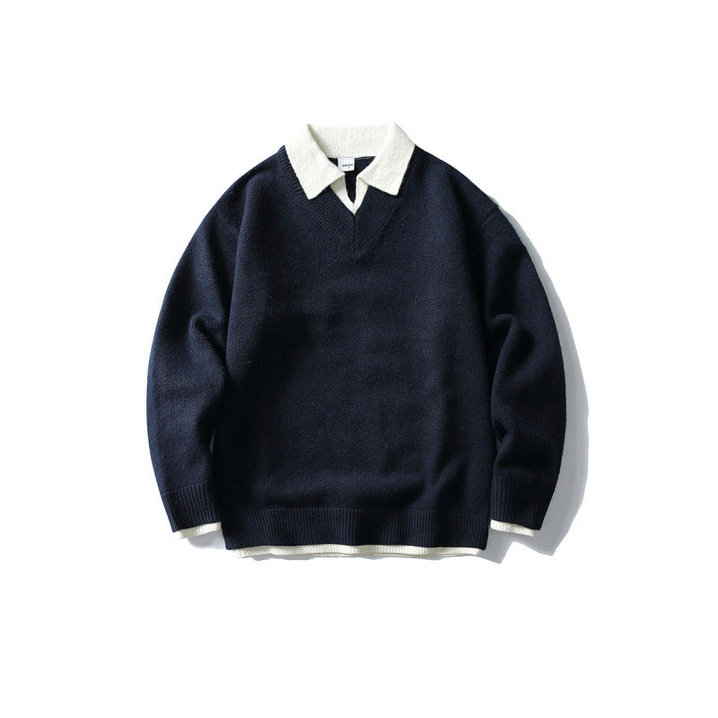 Unisex Oversize-Strickpullover mit kontrastpolokragen und V-Ausschnitt Shop Nory