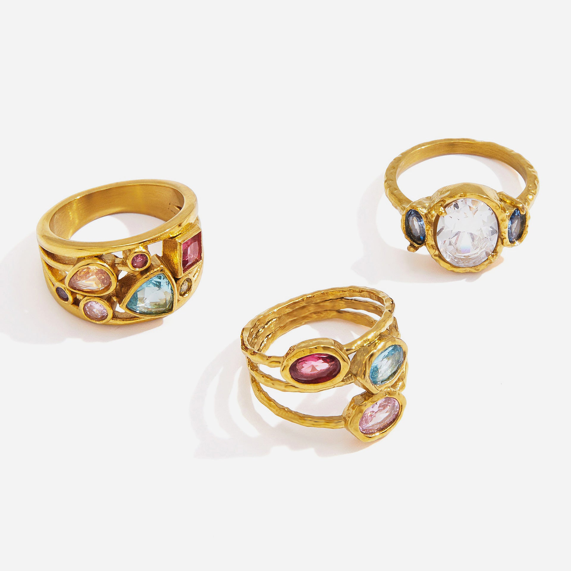 Damen mehrlagige Halskette mit rosa und blauen Steinakzenten Shop Nory