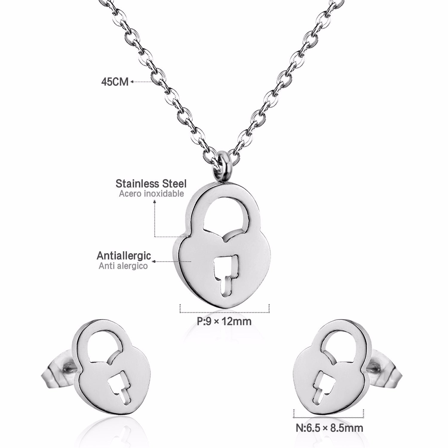 Damen Schmuckset mit Herzanhänger und Ohrringen aus hochwertigem Edelstahl Shop Nory