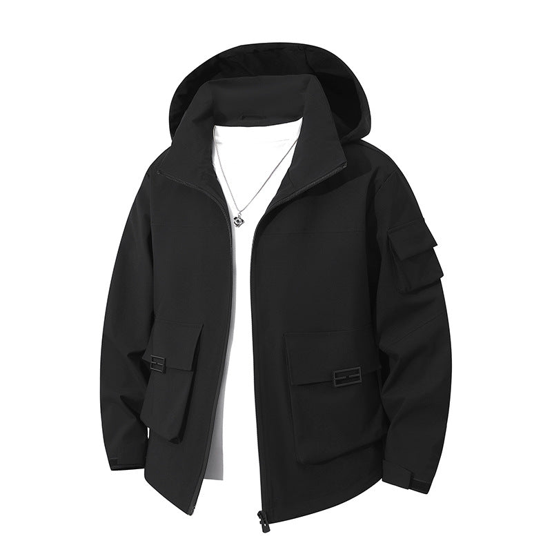 Herren Technische Utility-Kapuzenjacke mit Mehrfach-Pattentaschen und windabweisendem Softshell Shop Nory