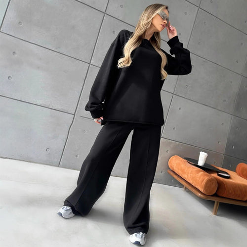 Damen eleganter Lounge-Zweiteiler mit Oversize-Sweatshirt und taillierter Weitbein-Hose Shop Nory