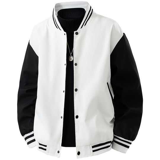 Herren College-Bomberjacke im Retro-Varsity-Design mit Druckknopffront, kontrastärmeln und gerippten Streifenbündchen Shop Nory