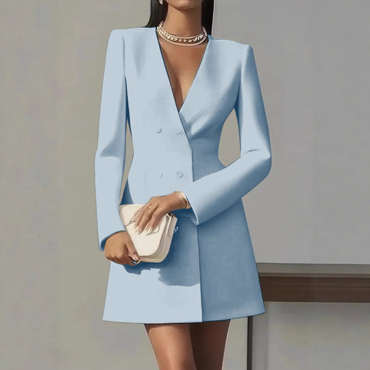 Damen Doppelreihiges Blazerkleid mit tailliertem Schnitt und tiefem V‑Ausschnitt Shop Nory