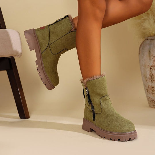 Damen Gefütterte Wildlederoptik Stiefeletten mit Teddyfutter, seitlichem Reißverschluss und profilierter Gummisohle Shop Nory