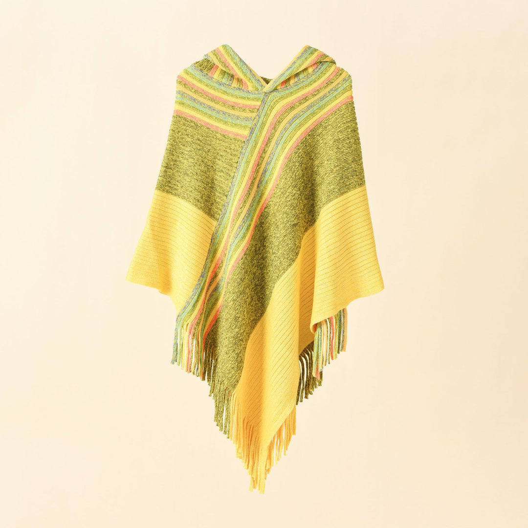 Damen Kapuzen-Poncho im Grobstrick mit Fransensaum Shop Nory