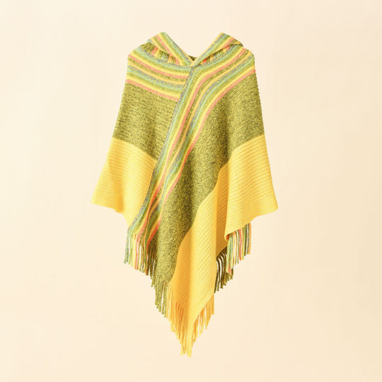 Damen Kapuzen-Poncho im Grobstrick mit Fransensaum Shop Nory
