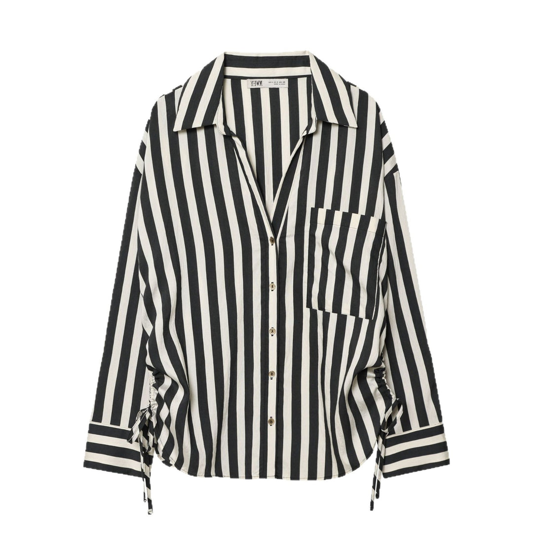 Damen Oversized Hemdbluse mit vertikalem Streifenmuster und Seitenschnürung Shop Nory