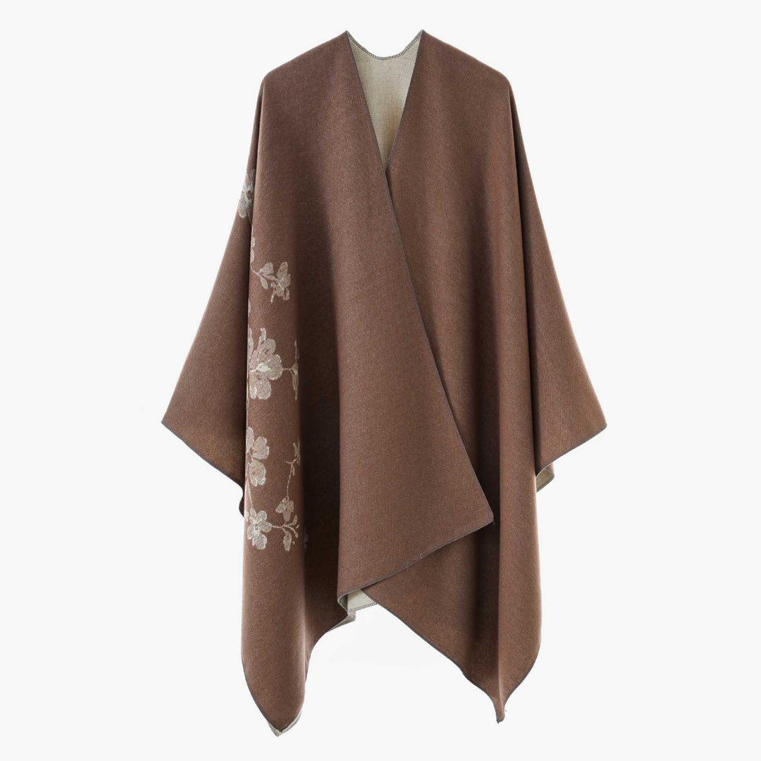 Damen Reversibler Cape‑Umhang aus Wollmix mit floraler Jacquardkante Shop Nory