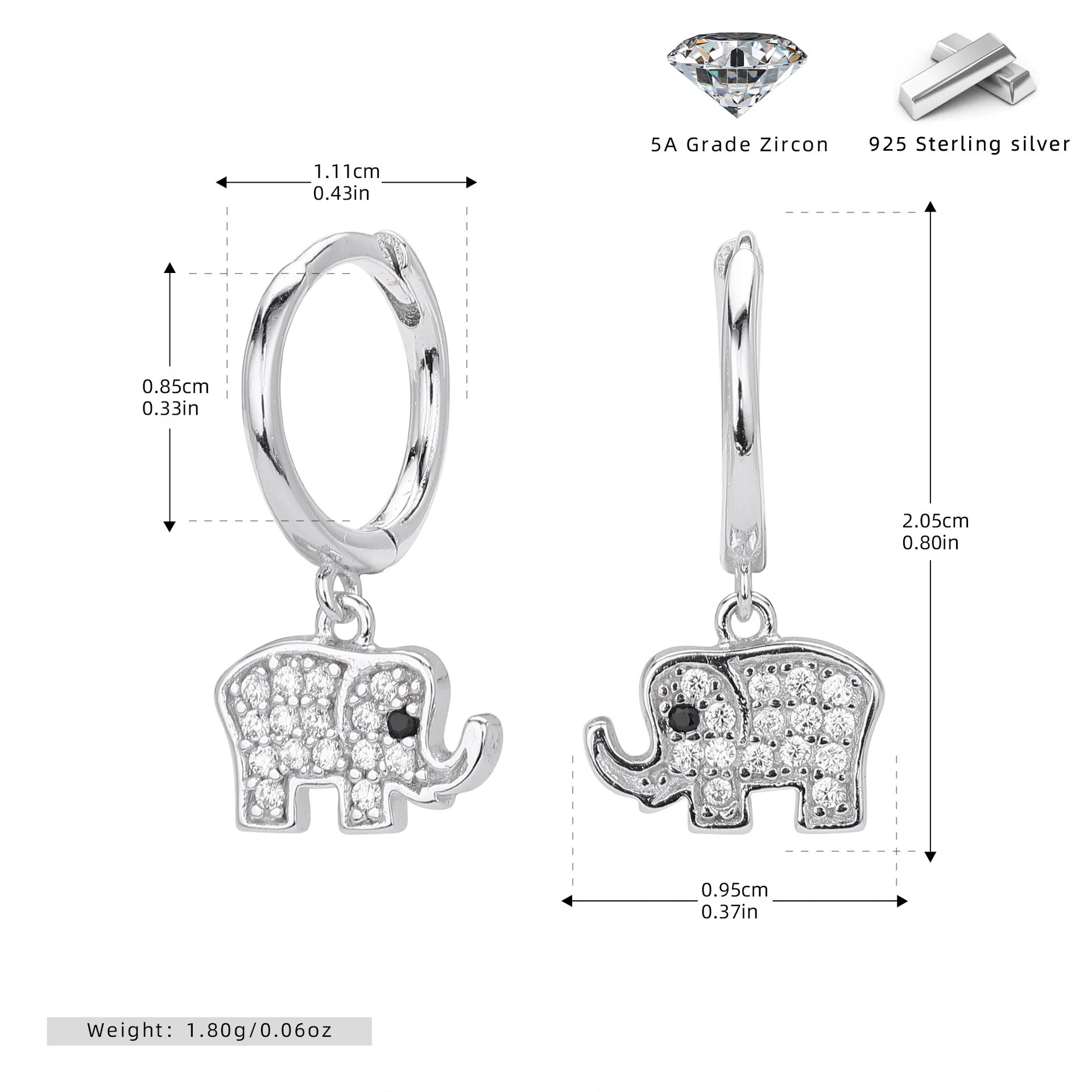 Damen Ohrhänger im stilvollen Elefanten-Design aus 925 Sterling Silber Shop Nory