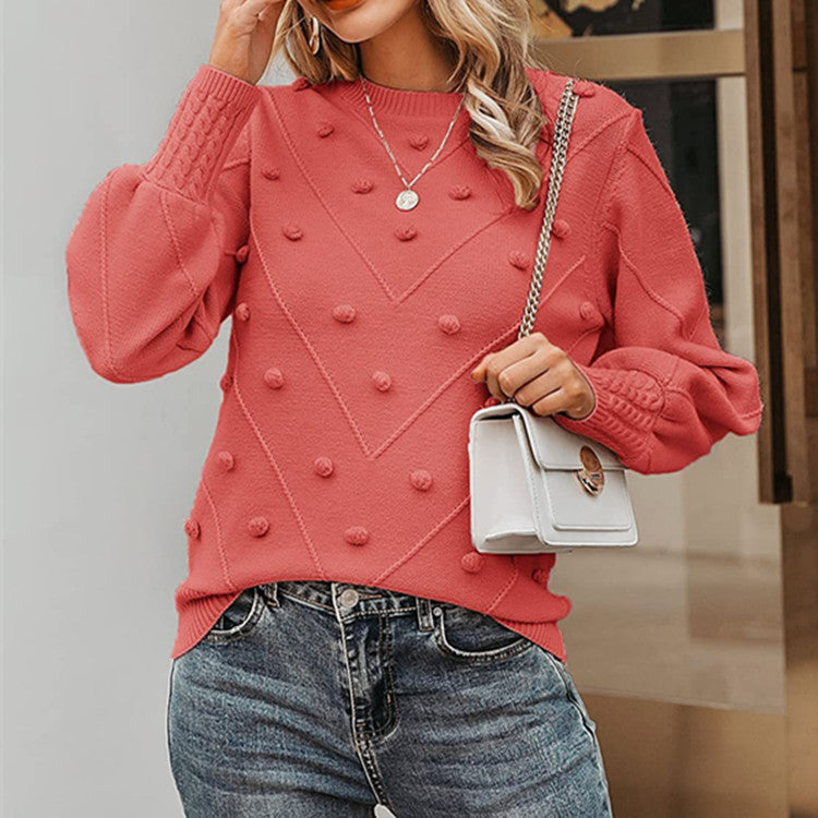Damen nan gerippter Bobble-Pullover mit Ballonärmeln und Rundhalsausschnitt Shop Nory