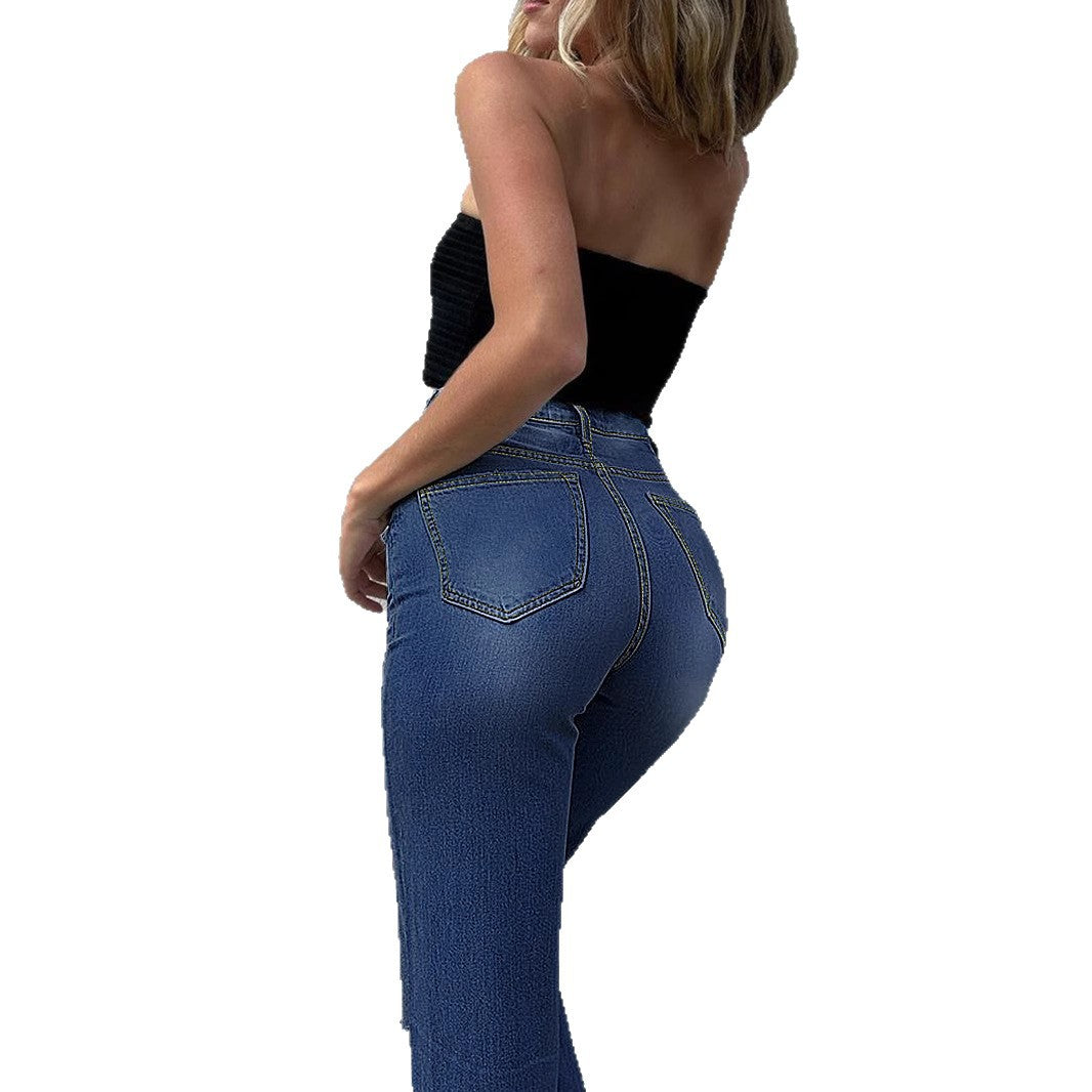 Damen Hochtaillierte zerrissene Wide‑Leg Jeans mit extra großen Knieausschnitten und taillenformendem Bund Shop Nory