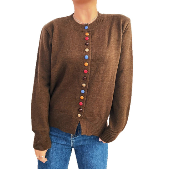 Damen stilvolle Strickjacke mit bunten Knöpfen