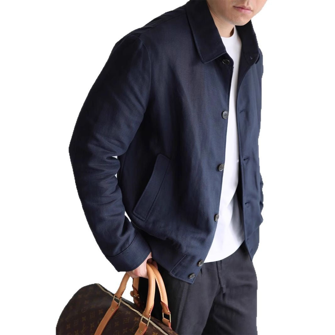 Herren Leichte Leinenjacke mit Hemdkragen und durchgehender Knopfleiste Shop Nory