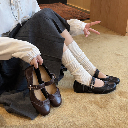 Damen Elegant verspielt Mary Jane Ballerinas mit dekorativem Riemen