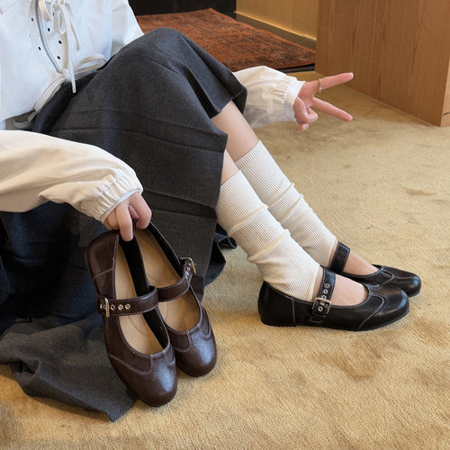 Damen Elegant verspielt Mary Jane Ballerinas mit dekorativem Riemen