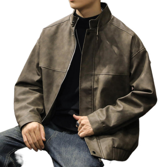 Herren Boxy Lederoptik-Blouson mit verdeckter Reißverschlussleiste, Stehkragen und elastischem Bund Shop Nory