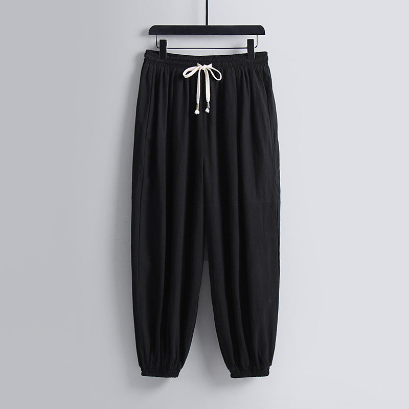 Damen weite Baumwoll-Leinen-Freizeithose mit Kordelzug und elastischen Knöchelbündchen Shop Nory