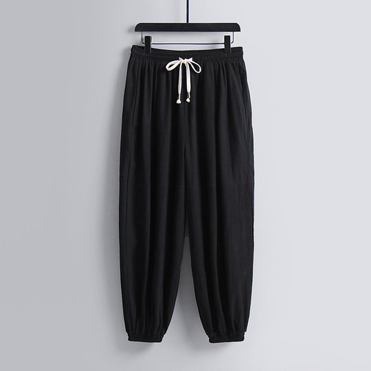 Damen weite Baumwoll-Leinen-Freizeithose mit Kordelzug und elastischen Knöchelbündchen Shop Nory