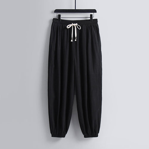 Damen weite Baumwoll-Leinen-Freizeithose mit Kordelzug und elastischen Knöchelbündchen Shop Nory