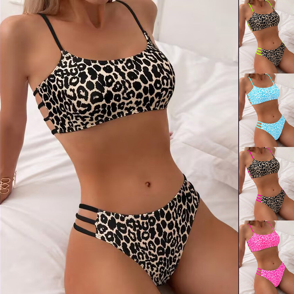 Damen Triangel-Bikini mit aufregendem Leopardenmuster und sportlichen Details
