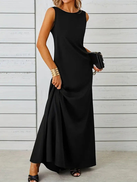 Damen elegantes Maxikleid mit schwingendem Saum und klassischem Schnitt