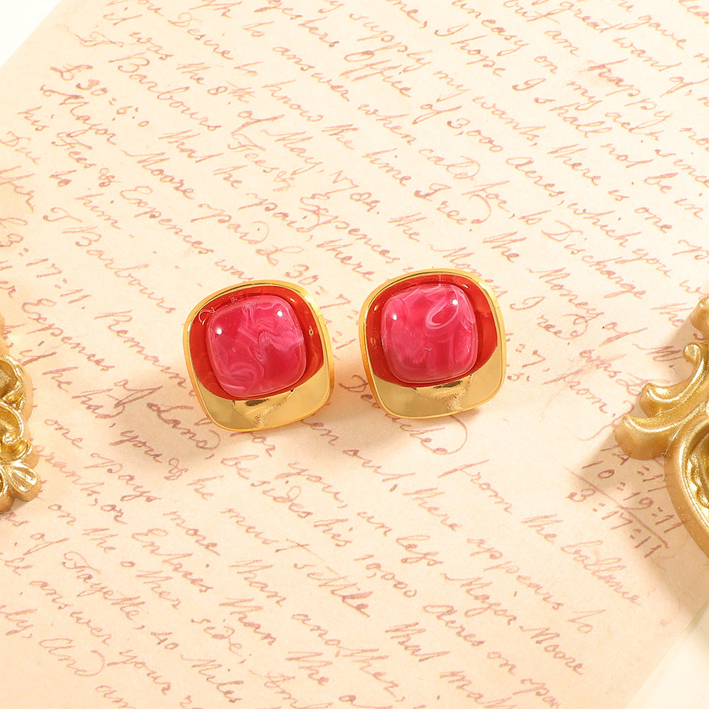 Damen Ohrstecker mit elegantem, grünem Halbedelstein und goldenem Rahmen Shop Nory
