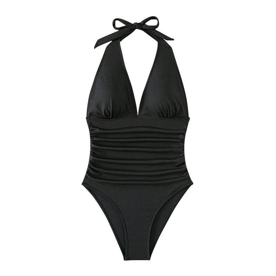 Damen Eleganter Badeanzug mit V-Ausschnitt und Raffung