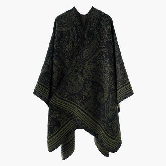 Damen Jacquard-Poncho im Ruana-Schnitt mit Paisley-Muster und breiter Bordüre Shop Nory
