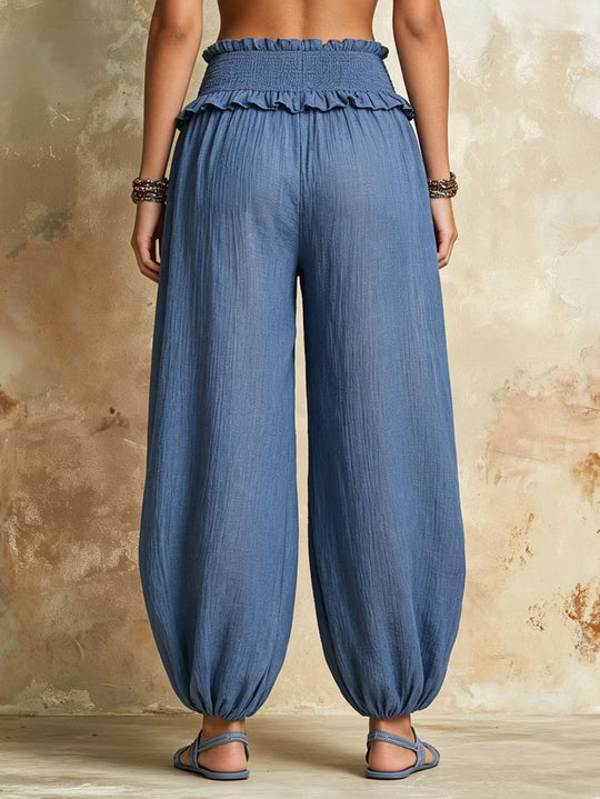 Damen Weite Haremshose mit gerafftem Smock-Bund und elastischen Knöchelabschlüssen Shop Nory