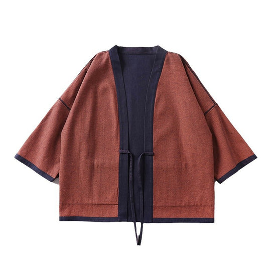 Unisex weit geschnittene Kimono-Jacke aus Baumwoll-Denim mit Bindeband und großen Aufgesetzten Taschen Shop Nory