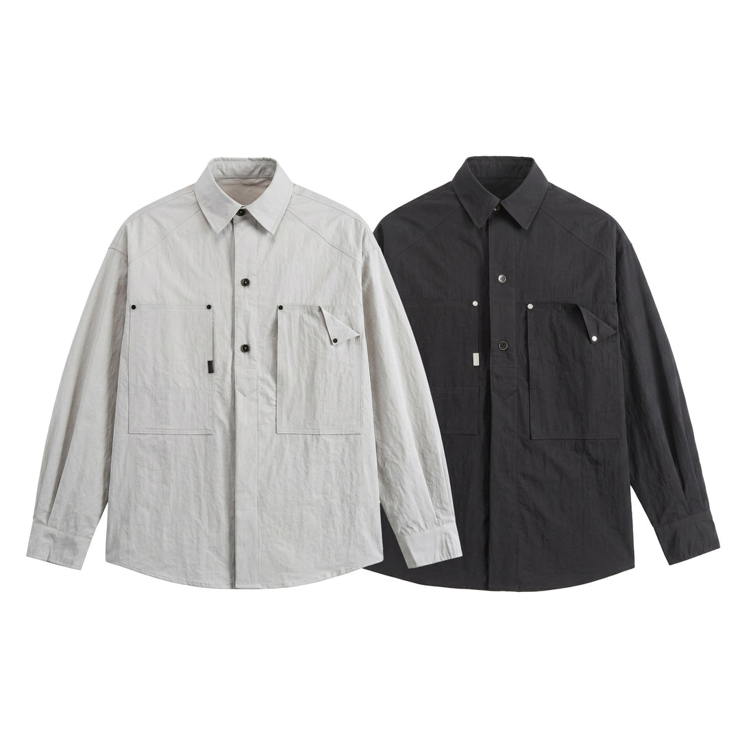 Herren Utility‑Hemdjacke mit oversized Passform, aufgesetzten Taschen und verdeckter Knopfleiste Shop Nory