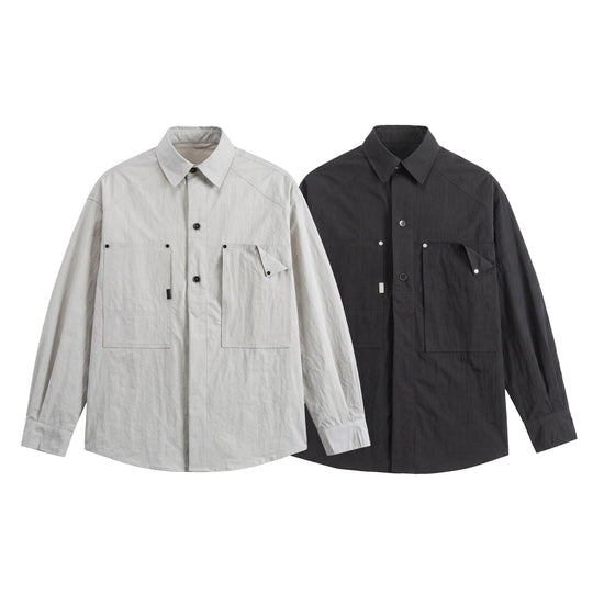Herren Utility‑Hemdjacke mit oversized Passform, aufgesetzten Taschen und verdeckter Knopfleiste Shop Nory