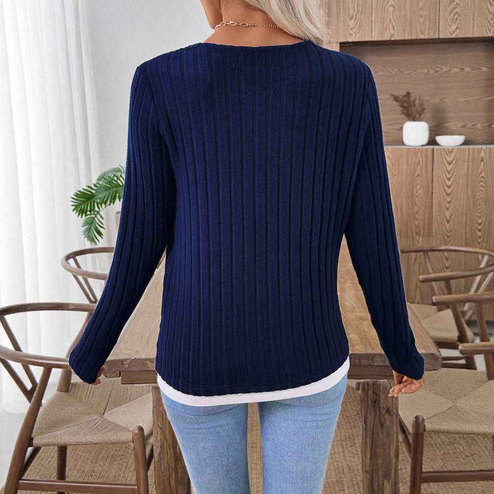 Damen Geripptes Langarm-Henley-Shirt mit Knopfleiste und Lagenoptik Shop Nory