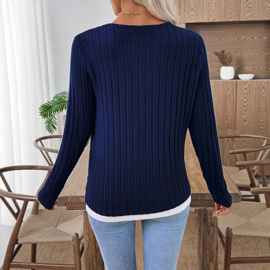 Damen Geripptes Langarm-Henley-Shirt mit Knopfleiste und Lagenoptik Shop Nory