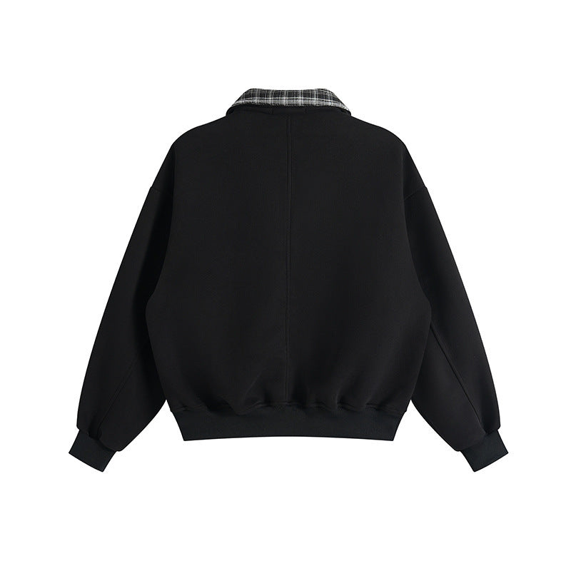 Unisex Oversize-Sweatshirt mit eingesetztem Karo-Hemdkragen und halbem Reißverschluss Shop Nory