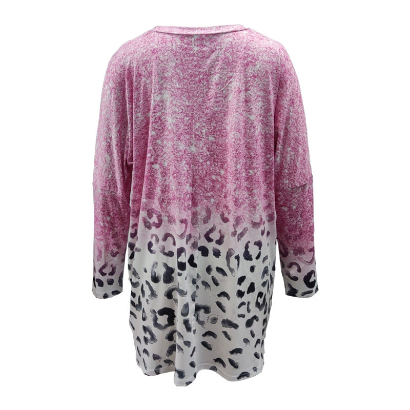 Damen Oversize Longshirt-Tunika mit Ombre-Leopardenprint und Eingrifftaschen Shop Nory