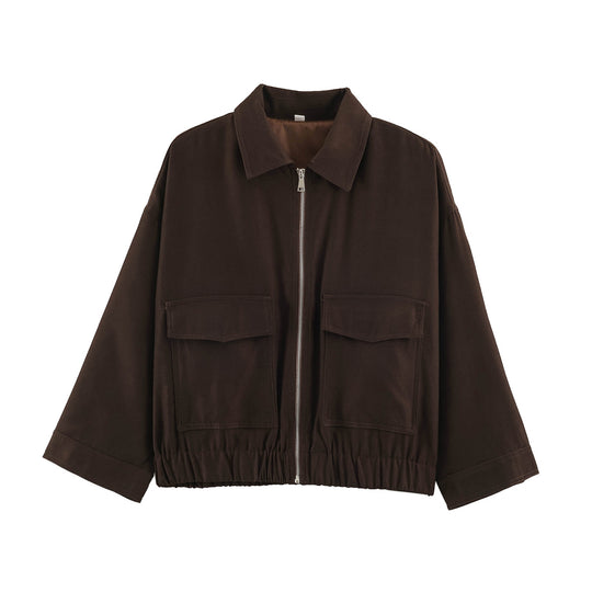 Damen Cropped Oversize‑Blousonjacke mit großen Pattentaschen, durchgehendem Reißverschluss und elastischem Saum Shop Nory
