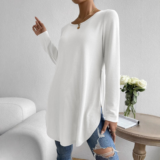 Damen Oversize Longline Feinstrick-Tunika mit Rundhalsausschnitt Shop Nory