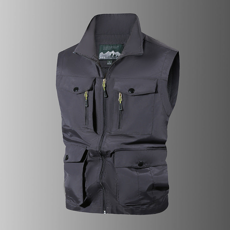 Herren Multifunktions-Outdoorweste mit Mehrfachtaschen und Stehkragen Shop Nory