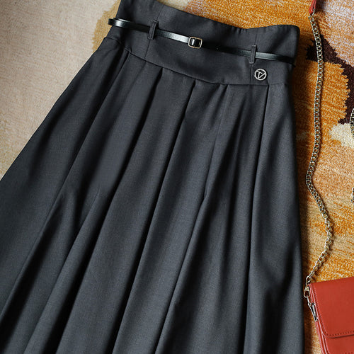 Damen Eleganter, schwingender Midirock mit Taillengürtel Shop Nory